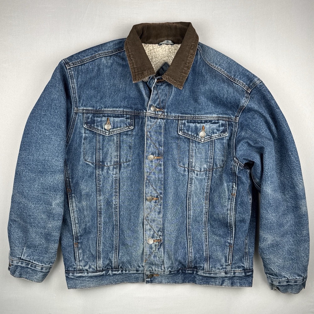 Vintage 90s Cold Storage Sherpa Lined Denim Trucker Jacket Honeycomb Fade XL